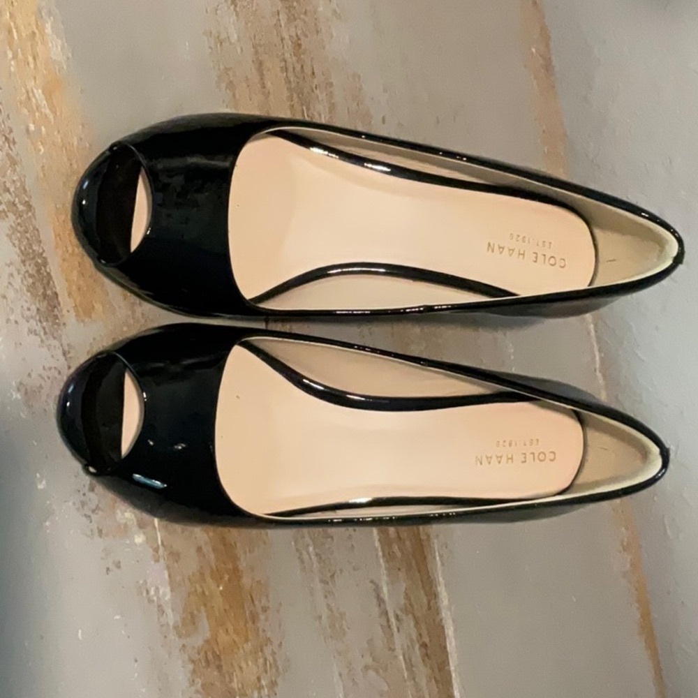 Cole Haan Black Patent Peep-Toe Heels